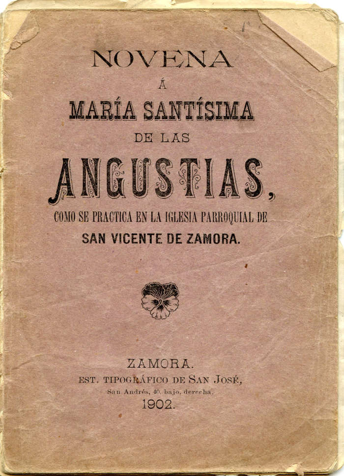 Novena a María santísima de las Angustias. Como se practica en la iglesia parroquial de San Vicente de Zamora
