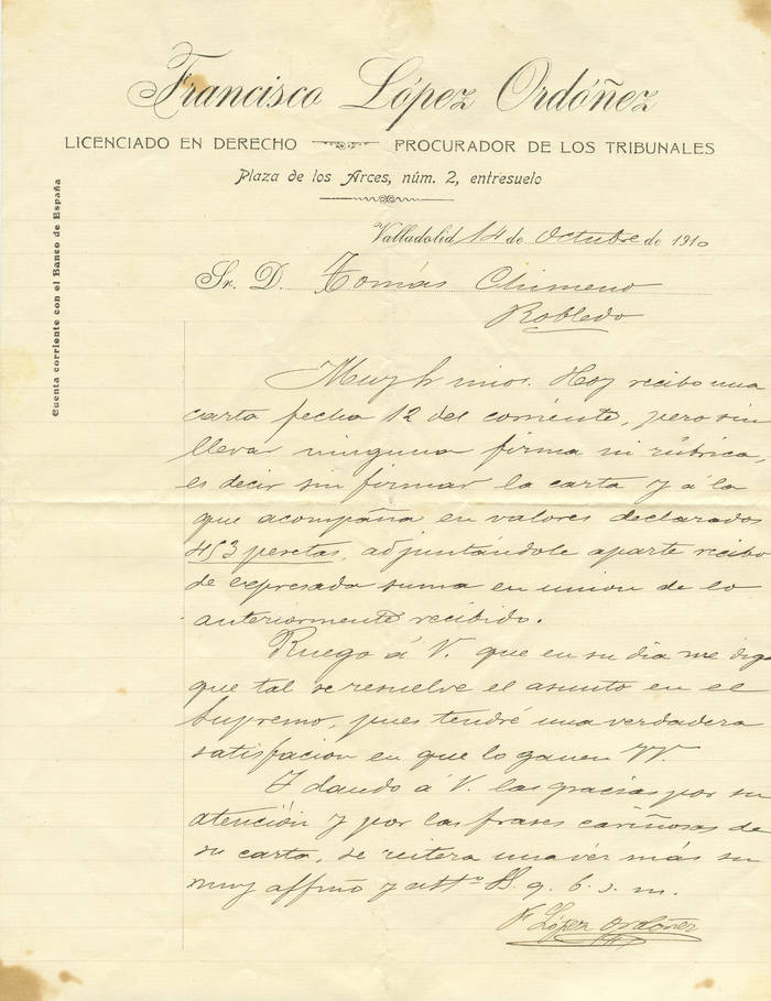 Nº 4. Carta de un procurador, 1910