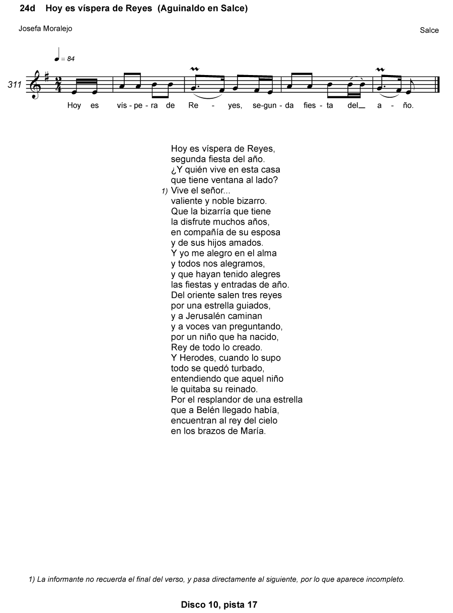  HOY ES VÍSPERA DE REYES (AGUINALDO EN SALCE)